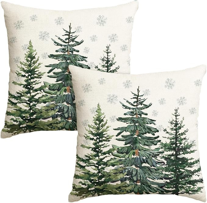 AVOIN colorlife Christmas Trees Snowflake Throw Pillow Covers Set of 2, 18 x 18 Inch Winter Holid... | Amazon (US)