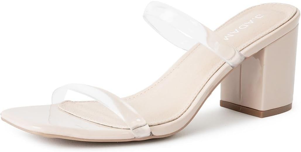 J. Adams Stormi Heeled Sandals Women Dressy Summer Flat Mules- Square Toe Double Band Low Block H... | Amazon (US)