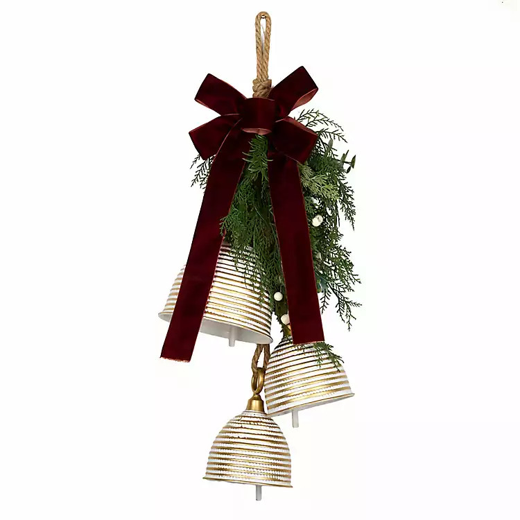 Triple Metal Bells with Greenery & Bow, 29 in. | Kirklands