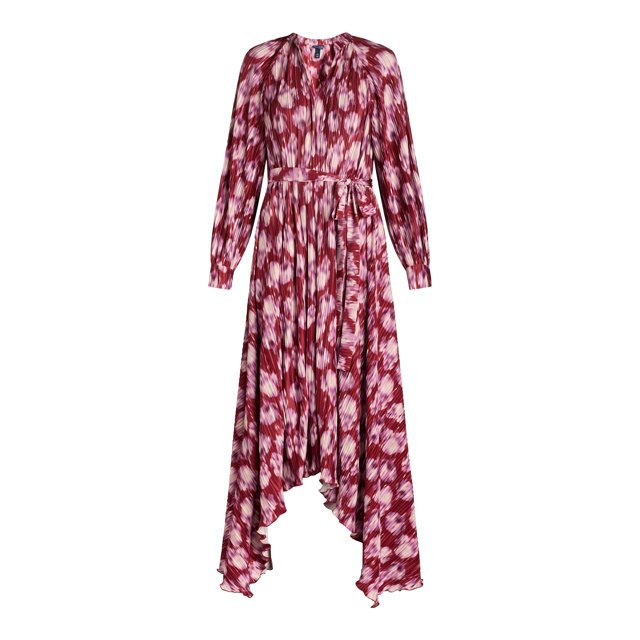 Scoop Women’s Pleated Handkerchief Hem Dress with Long Sleeves, Sizes XS-XXL - Walmart.com | Walmart (US)