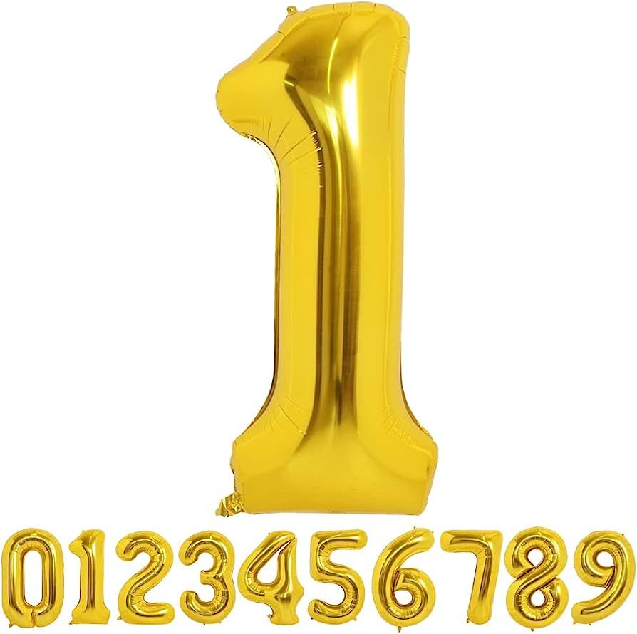 TONIFUL 50 Inch Large Gold Number Balloons 0-9, Foil Mylar Big Digital Balloon Number 1 Digit one... | Amazon (US)