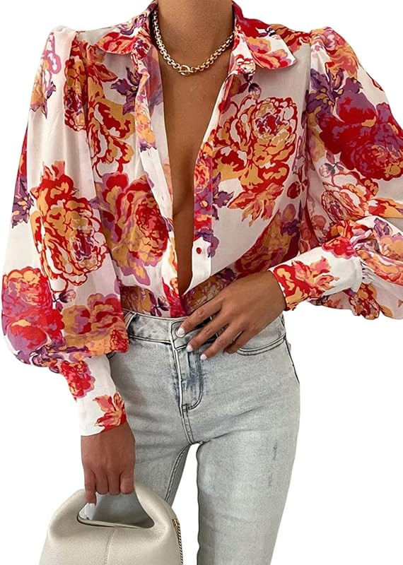 EVALESS Womens Tops Button Down Shirts Print Long Sleeve Blouses for Women Fashion 2023 | Amazon (US)