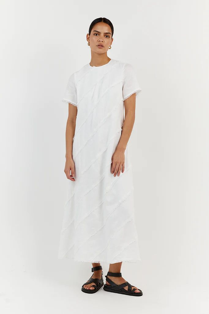 ALEXA WHITE LINEN SLEEVED DRESS | DISSH