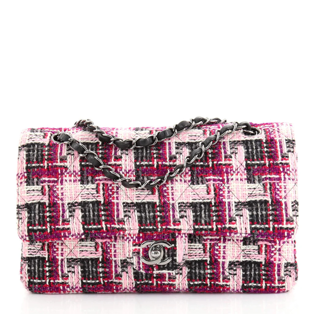 Chanel Vintage Classic Double Flap Bag Quilted Tweed Medium Multicolor 1508341 | Rebag