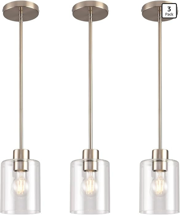 Brushed Nickel Pendant Lights Kitchen Island - Clear Glass Pendant Light Fixture Multiple Stems R... | Amazon (US)