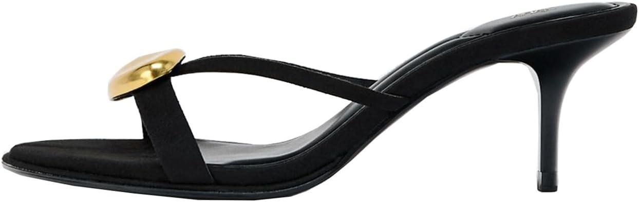Womens Kitten Heels Mules Sandals Round Open Toe Slip On | Amazon (US)