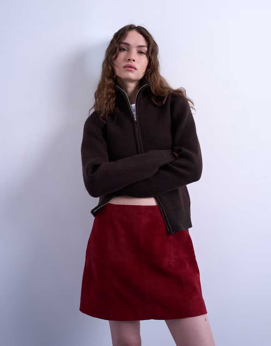 Topshop co-ord real suede mini skirt in burgundy-Red | ASOS (Global)