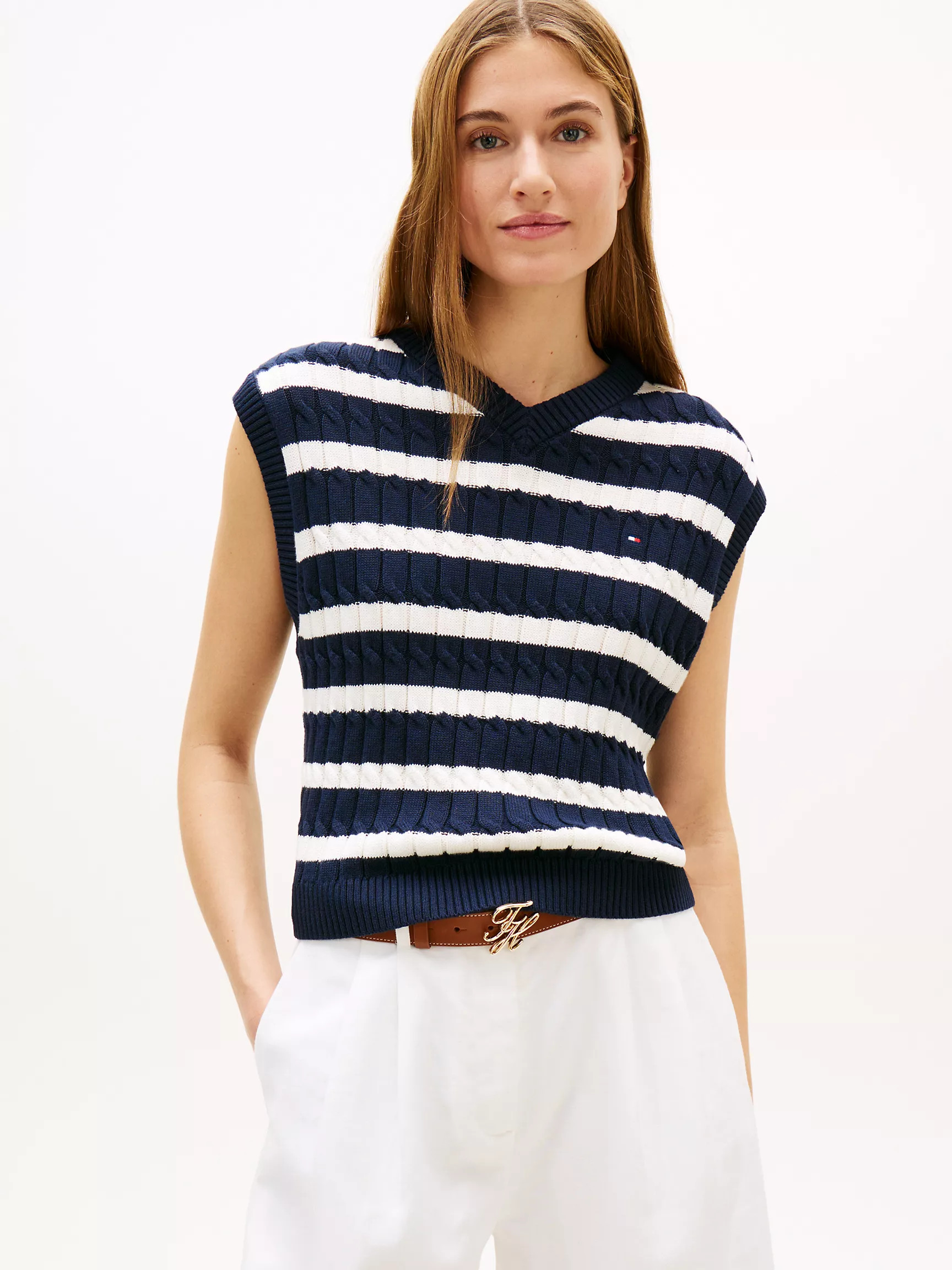 Cable Knit V-Neck Sweater Vest | Tommy Hilfiger | Tommy Hilfiger (US)