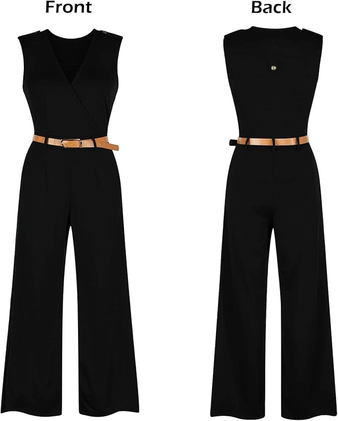 Pink Queen Jumpsuits for Women Dressy V Neck Sleeveless Wide Leg Long Pants Rompers | Amazon (US)