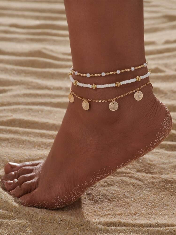 3pcs Round Charm Anklet | SHEIN