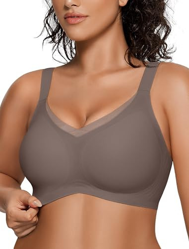 OEAK Womens Wireless Bras V Mesh Comfortable Bralette Supportive Tshirt Bra No Underwire Seamless Push Up Everyday Bras Grey 2XL | Amazon (US)