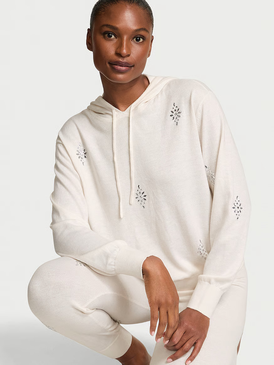 Buy Luxe Knit Crystal Sparkle Hoodie, Coconut White - Order Hoodies & Sweatshirts online - Victor... | Victoria's Secret (US / CA )