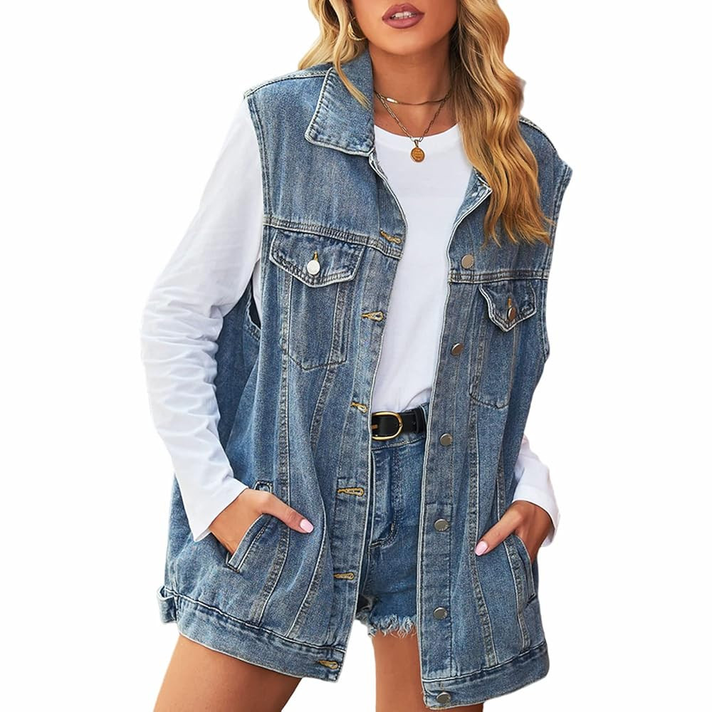 Women's Denim Vest Sleeveless Button Denim Jacket | Amazon (US)