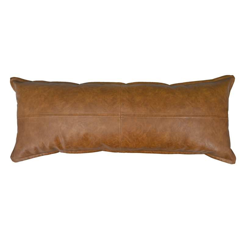 Brown Faux Leather Oblong Throw Pillow, 14x36 | At Home