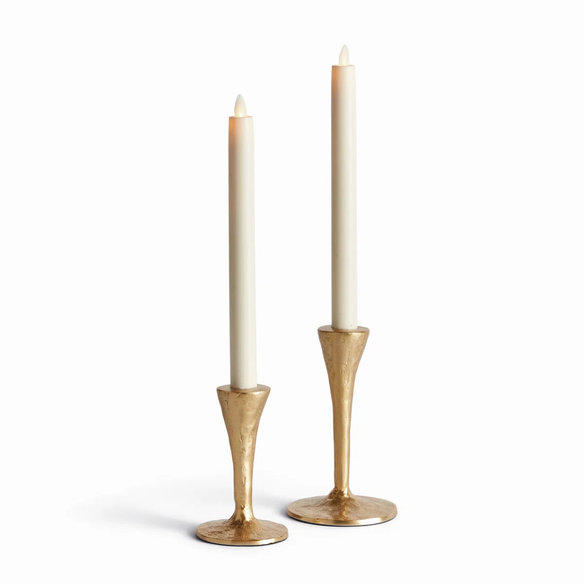 Torchon Sand-Cast Aluminum Taper Candle Holders in Gold, Set of 2 | Wayfair North America