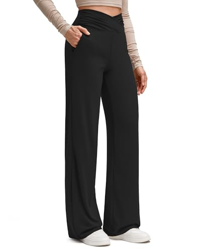 Amazon.com: G4Free Women's Wide Leg Pants with Pockets Comfy Crossover High Waist Soft Breathable... | Amazon (US)