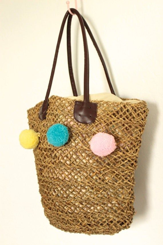 Handmade Straw Bag With Pom Poms, Weave Straw Tote with Black Tassel Trim, Beach Bag, Summer Bag, St | Etsy (US)