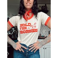 Hold Yer Horses Red Ringer Tee Graphic T-Shirt, Cowgirl Aesthetic, Western Top, Festival, Womens Clothing, Vintage Disco | Etsy (US)