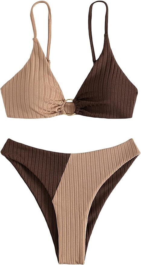 SOLY HUX Women's Sexy Bikini Set Color Block Ring Linked Bathing Suits 2 Piece Swimsuit | Amazon (US)