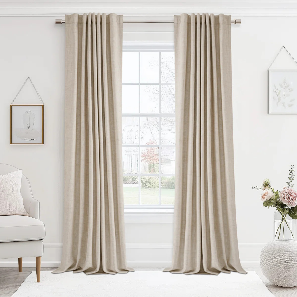 100% Blackout Linen Textured Curtains Solid Thermal Insulated  Drapes for Bedroom Living Room (50... | Wayfair North America