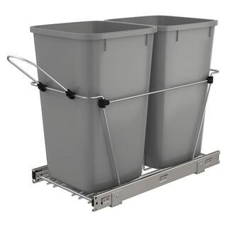 11.81 in. W x 19.25 in. W x 22.25 in. D Double 27 Qt. Pull-Out Silver and Chrome Waste Container | The Home Depot