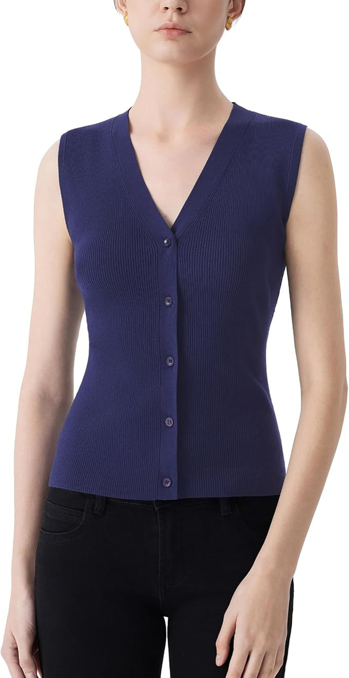SUUKSESS Women Button Down Vest Tops Summer V Neck Sleeveless Tank Tops Business Casual Sweater V... | Amazon (US)