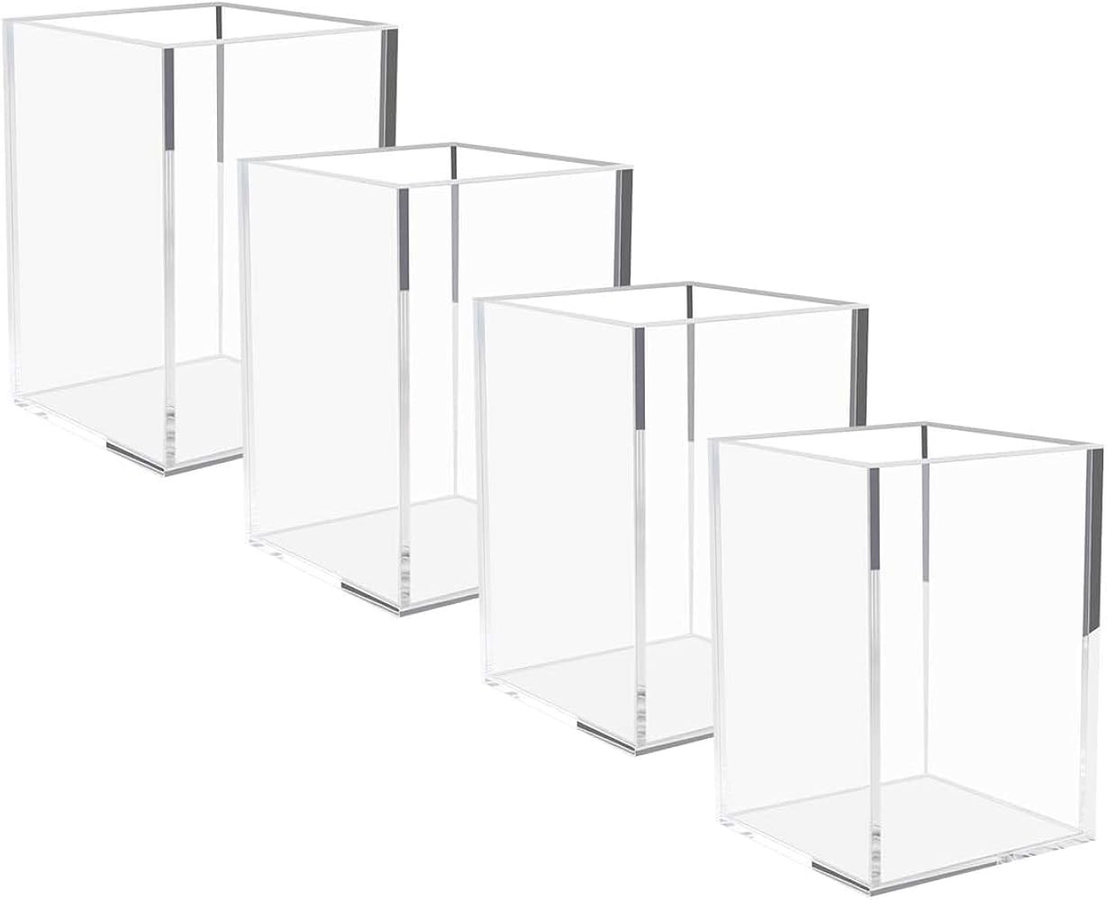 NIUBEE Acrylic Pen Holder 4 Pack,Clear Desktop Pencil Cup Stationery Organizer for Office Desk Ac... | Amazon (US)