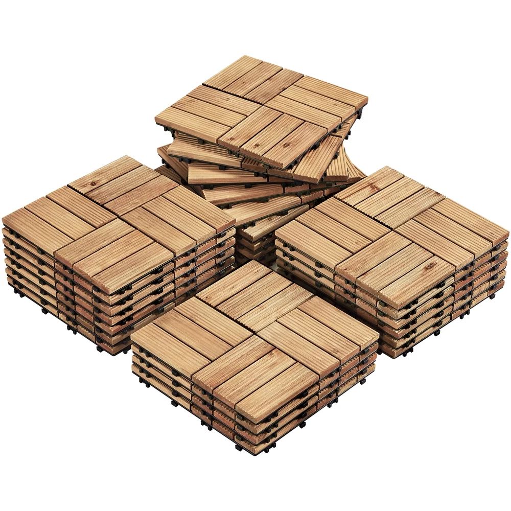 SmileMart 12” x 12” Interlocking Wood Flooring Tiles for Deck, Pack of 27, Natural Wood Mats | Walmart (US)