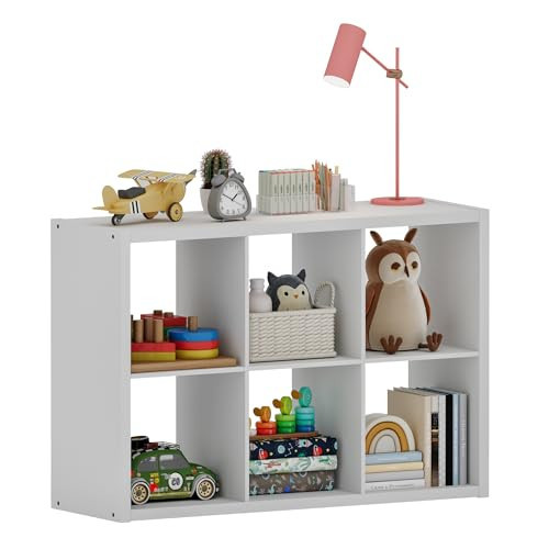 VPSMAT 6 Cube Kids Toy Storage Organizer with Thickened Wooden Frame, Wooden Toys Storage Organizer with 6 Cubbies Storage Shelves, 6 Cube Book Shelves Storage for Kids Room, 14.6 x 43.8 x 30.7, White | Amazon (US)