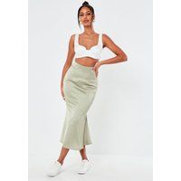 Mint Satin A Line Slip Midi Skirt | Missguided (US & CA)