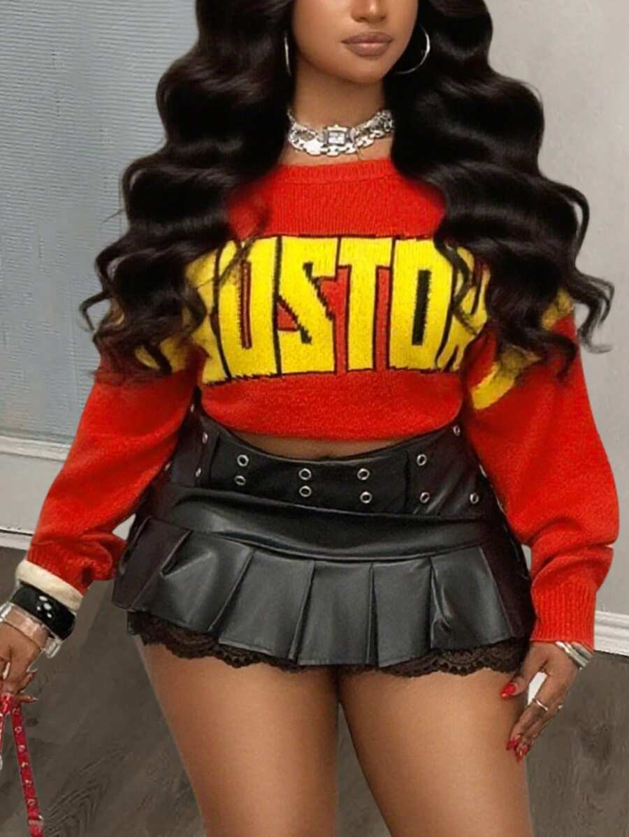 Slaydiva 2025 Plus Size Autumn New Arrival, Street & Casual & Campus Style, Red & Yellow Contrast... | SHEIN