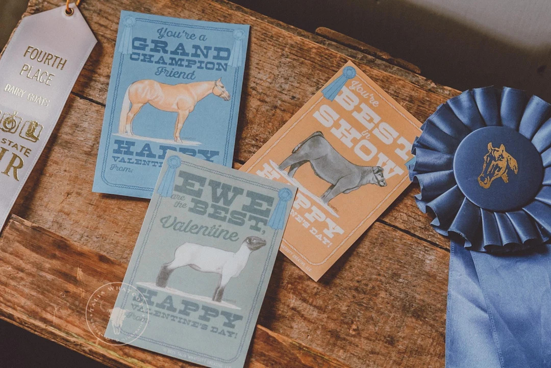 Livestock Show Animals Valentine Cards Cattle DIY Printable Valentine Cowkid Hogs Valentine Cards... | Etsy (US)