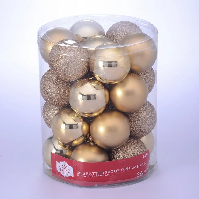 Holiday Time Gold Shatterproof Ball Christmas Ornaments, 26 Count | Walmart (US)