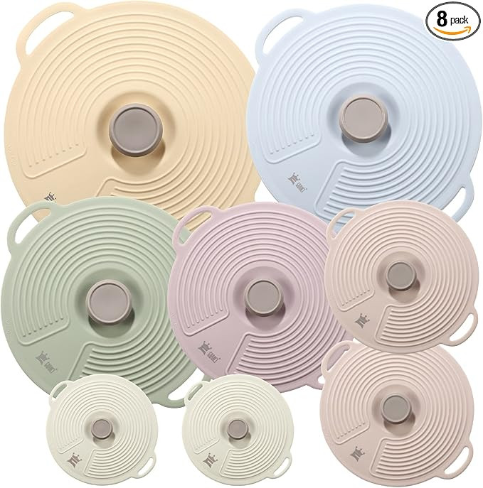 GUANCI Set of 8 Silicone Lids, Reusable Suction Microwave Food Storage Cover Food-Grade Grip fits... | Amazon (US)