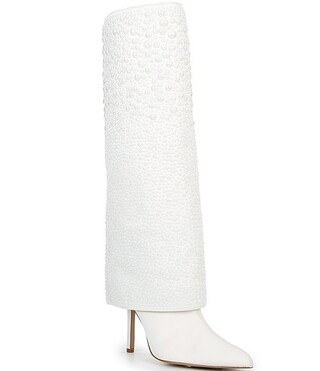 Gianni Bini Lesley Scattered Pearl Foldover Stiletto Tall Boots | Dillard's | Dillard's