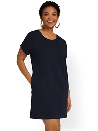 NY & Co Women's Crewneck Perfect Tee Shirt Dress Grand Sapphire Size Small Cotton | New York & Company