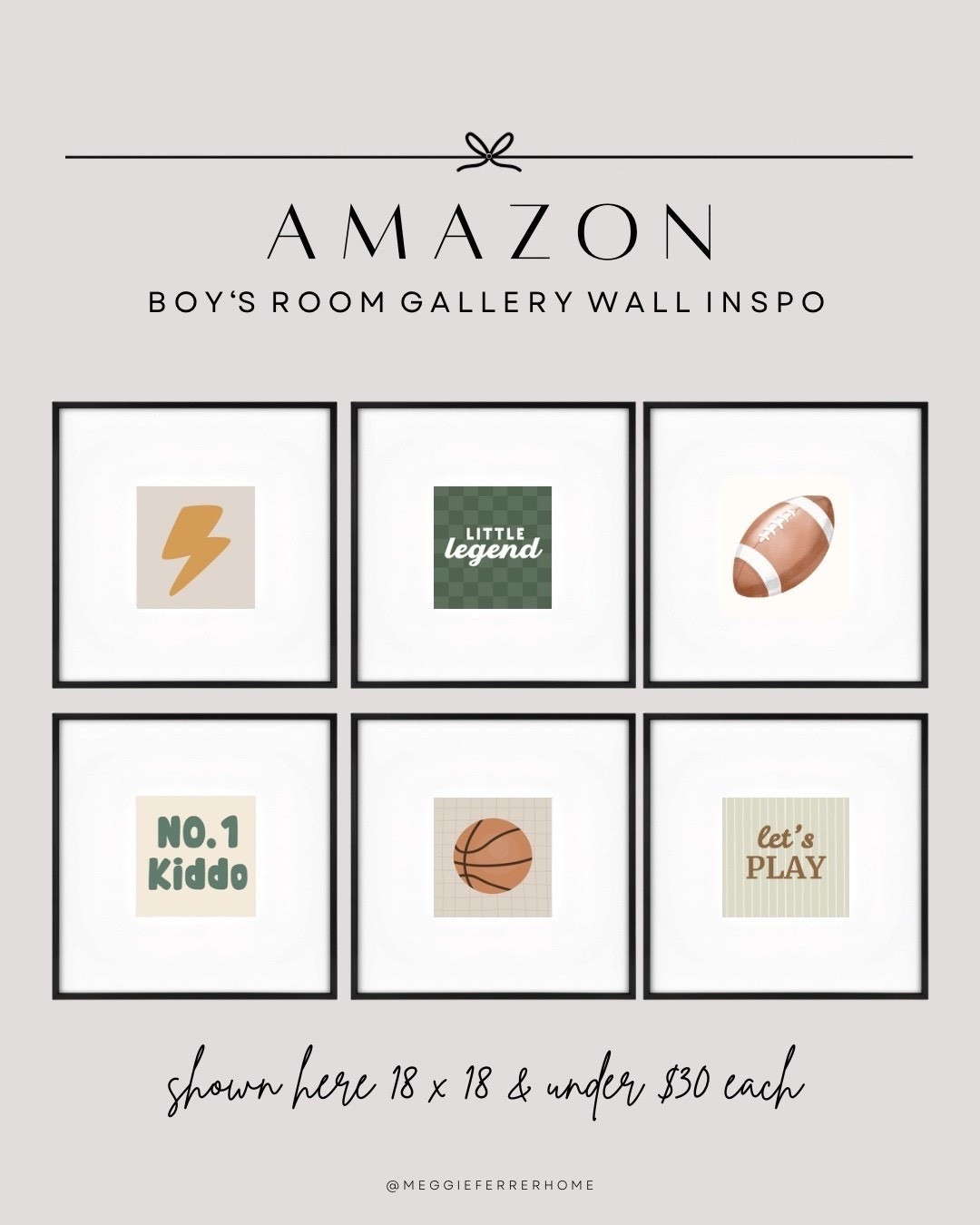 Currently redesigning Ryan’s room and I couldn’t gatekeep these Amazon gallery wall frames 🤍 Perfect for a boy’s room gallery wall — they’re 18x18 black matted frames, under $30 each, and give such a modern, minimal designer look without the price tag ✨

I’m using them to create the sweetest sports-themed gallery wall and I’m obsessed with how it all came  together!

#BoysRoomInspo
#BoysRoomDecor
#GalleryWallDecor
#AmazonGalleryWall
#AmazonFrames
#DesignerLookForLess
#ModernOrganicHome
#HomeStylingTips


#LTKSaleAlert #LTKFindsUnder50