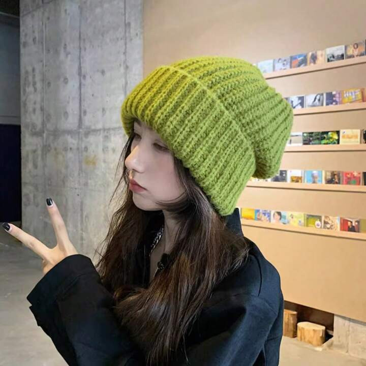 1pc Green Winter Knit Hat For Women, Korean Style Thick Pile Casual Fashionable Beanie, Suitable ... | SHEIN