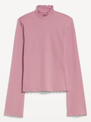 Mock-Neck Lettuce-Edge Rib Top | Old Navy (US)