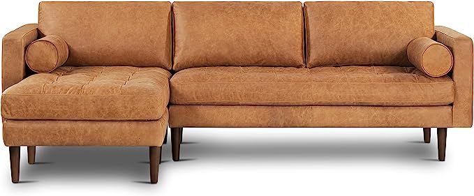 POLY & BARK Napa Leather Couch – Left-Facing Sectional Leather Sofa with Tufted Back - Full Gra... | Amazon (US)