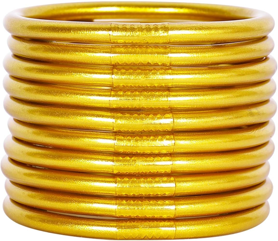 Glitter Jelly Bangle Bracelet Set - Gold Powder Lining Fashion Jewelry - Lightweight Cute Bracele... | Amazon (US)