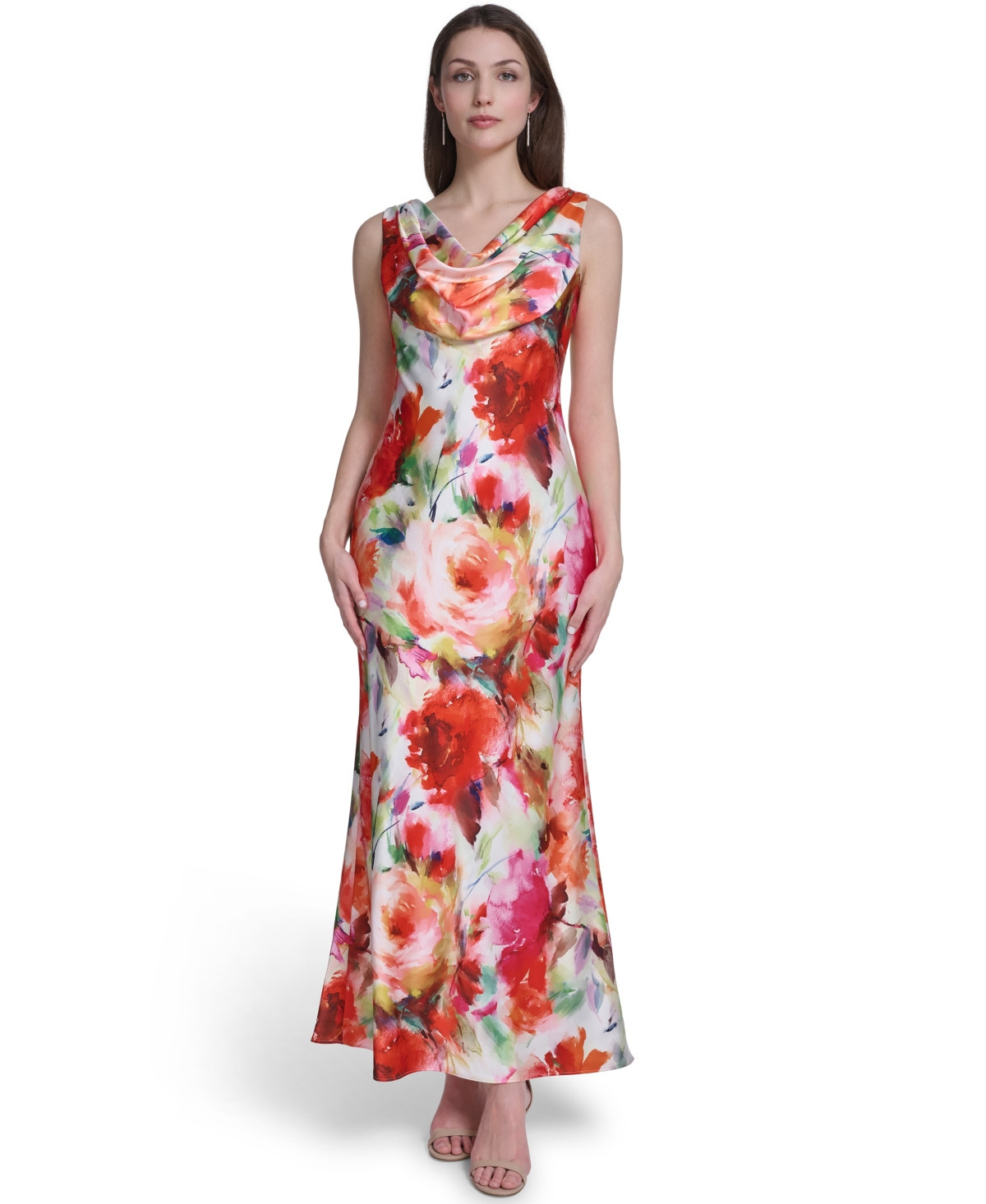 Eliza J Women's Sleeveless Drape Cowl Neck Gown - Orange multi | Macy's