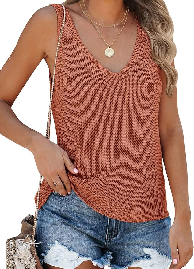 Tutorutor Womens Summer Sleeveless V Neck Sweater Vest Fall Knitted Loose Cami Tank Tops | Amazon (US)