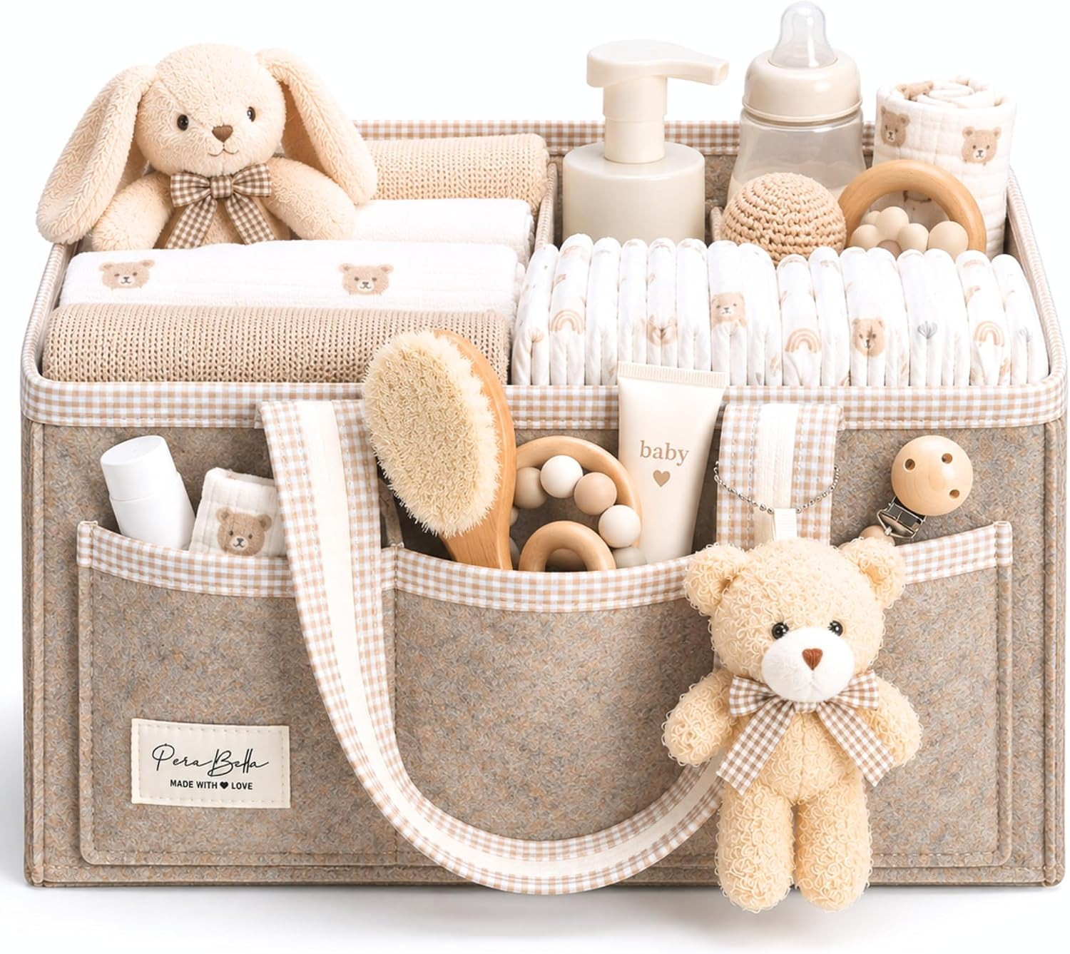 PeraBella Baby Diaper Caddy Organizer, Baby Basket Shower Gift Caddy, Portable Felt Changing Table Basket, Nursery Storage Bin, Newborn Boy and Girl Essentials for Registry, Car Diaper Organizer | Amazon (US)