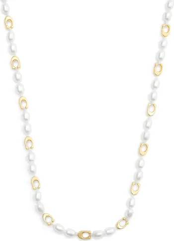 COACH Faux Pearl & Logo Collar Necklace | Nordstrom | Nordstrom