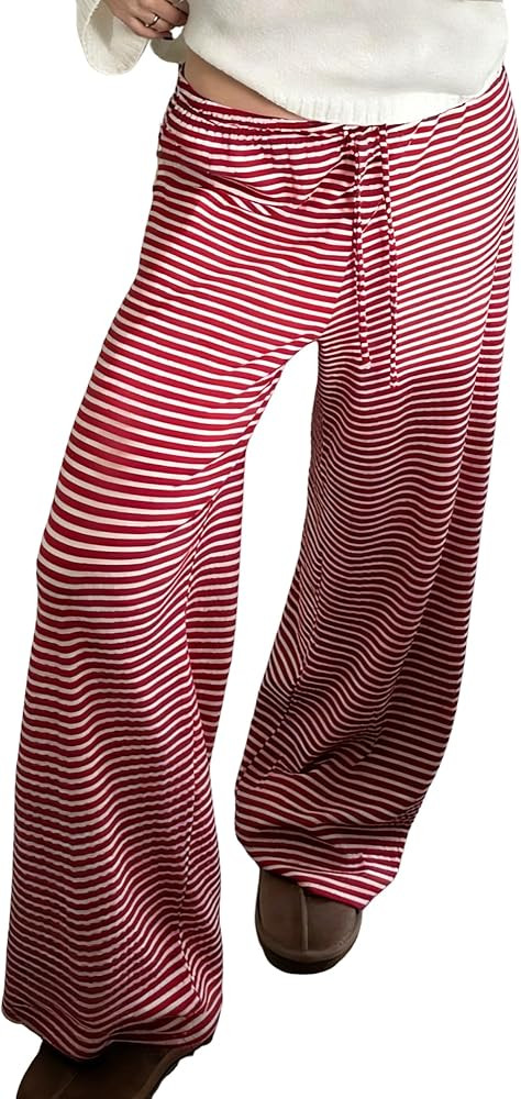 codcm Womens Comfy Pajama Pants Striped Low Waisted Lounge Pants Elastic Waist Drawstring Long Tr... | Amazon (US)