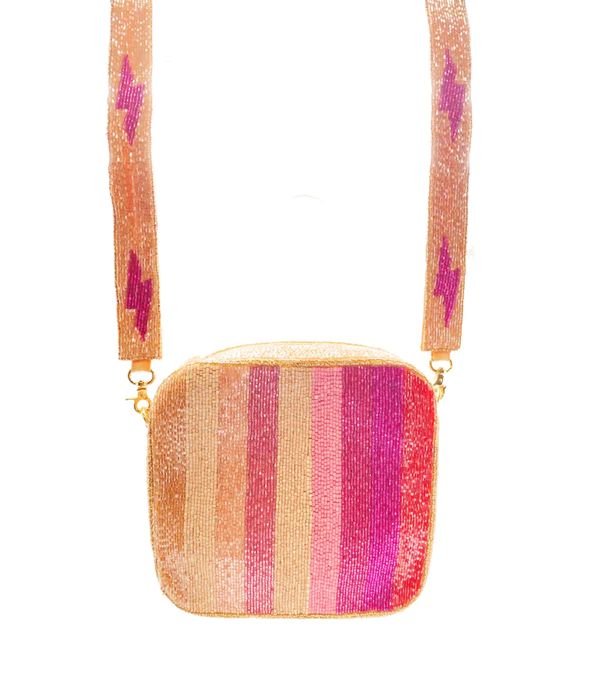 Ombre Striped Hand Beaded Clutch Handbag | Pink Creek