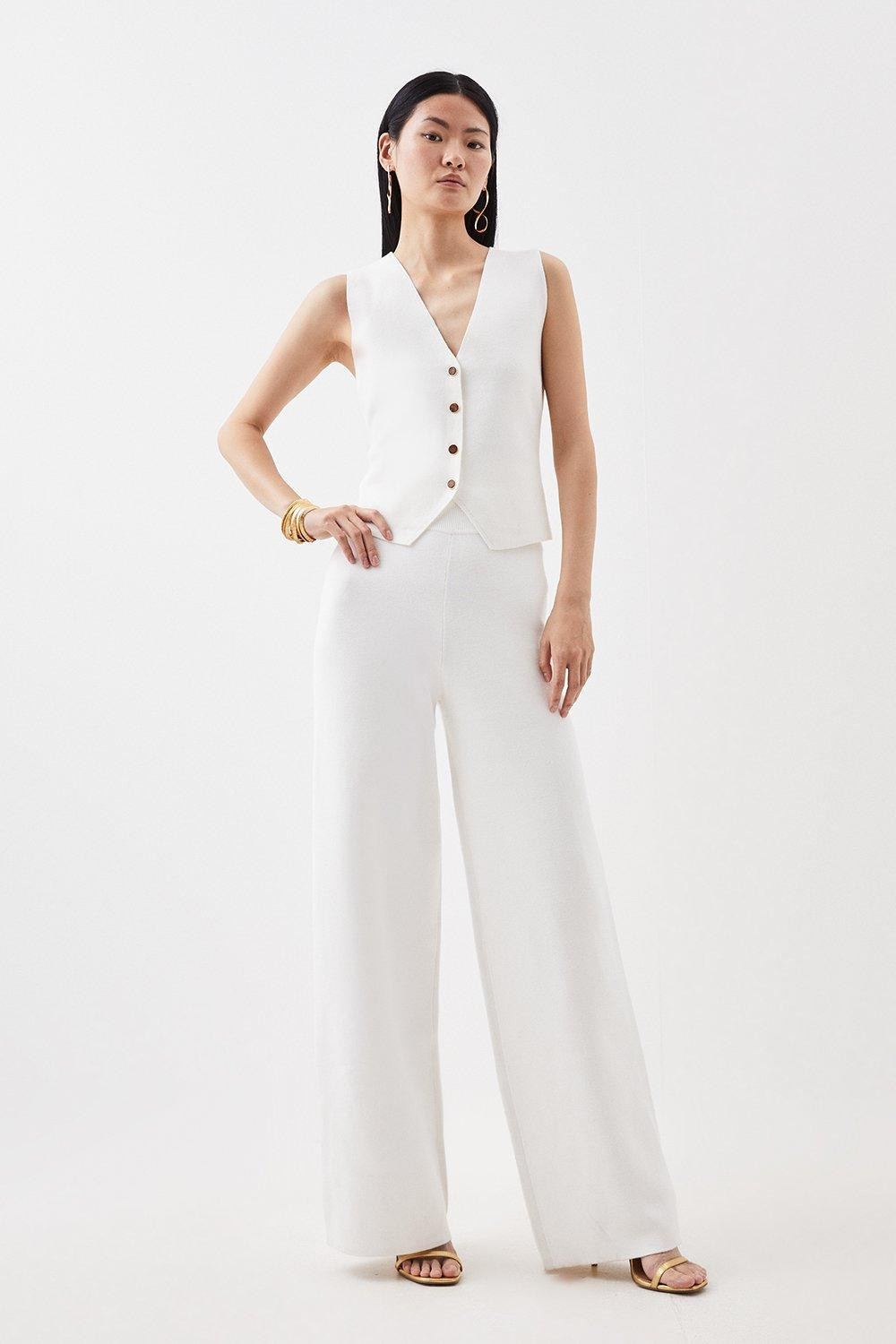 Compact Wool Look Knit Trousers | Karen Millen UK + IE + DE + NL