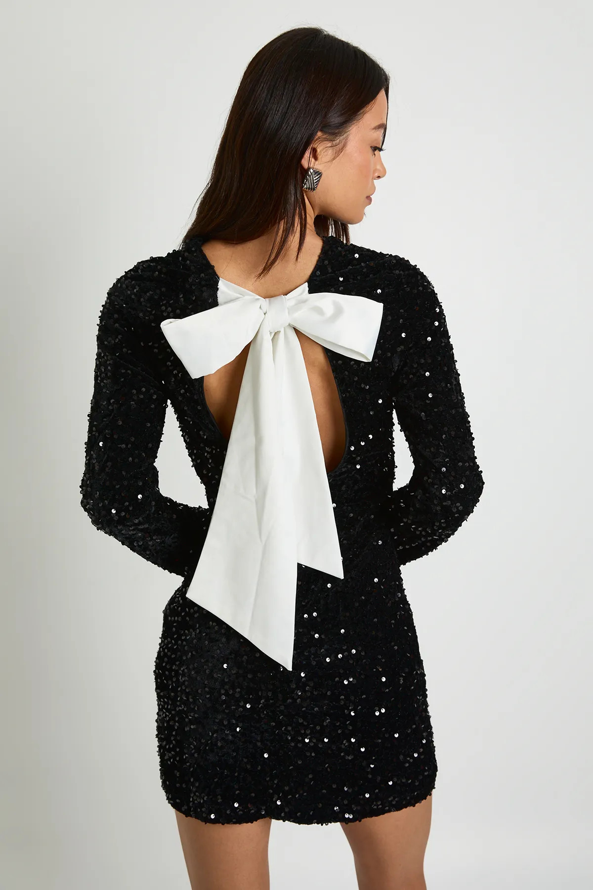 Tall Velvet Sequin Bow Back Mini Dress | boohoo (US & Canada)