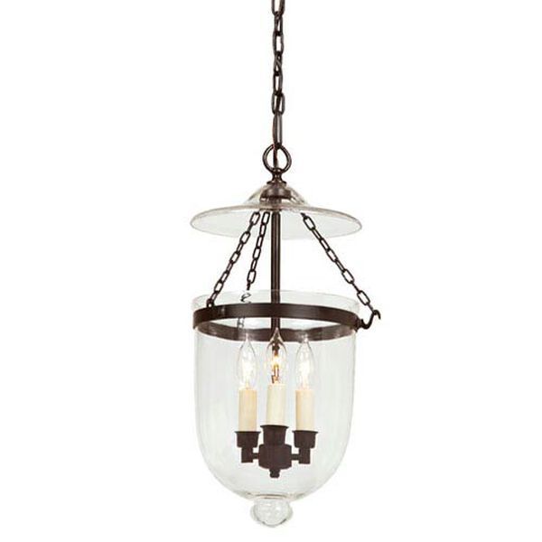 Medium Oil Rubbed Bronze Three-Light Hanging Bell Pendant with Clear Glass | Bellacor